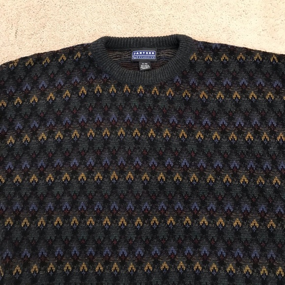 Jantzen Classics Crewneck Sweater Mens XL Charcoal Grey Multi Color Eclectic y2k - Picture 2 of 8